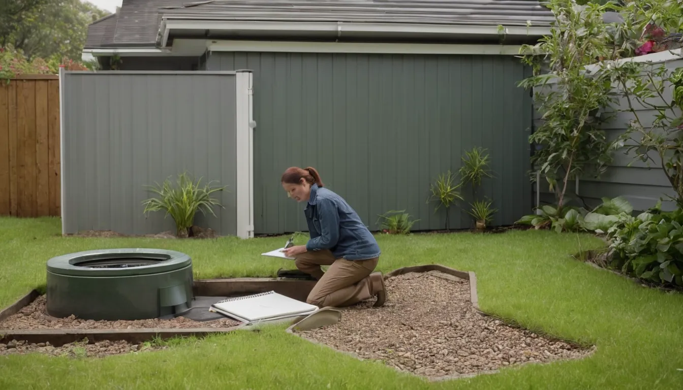 A provider checking a septic tank lid in a home yard near Cincinnati