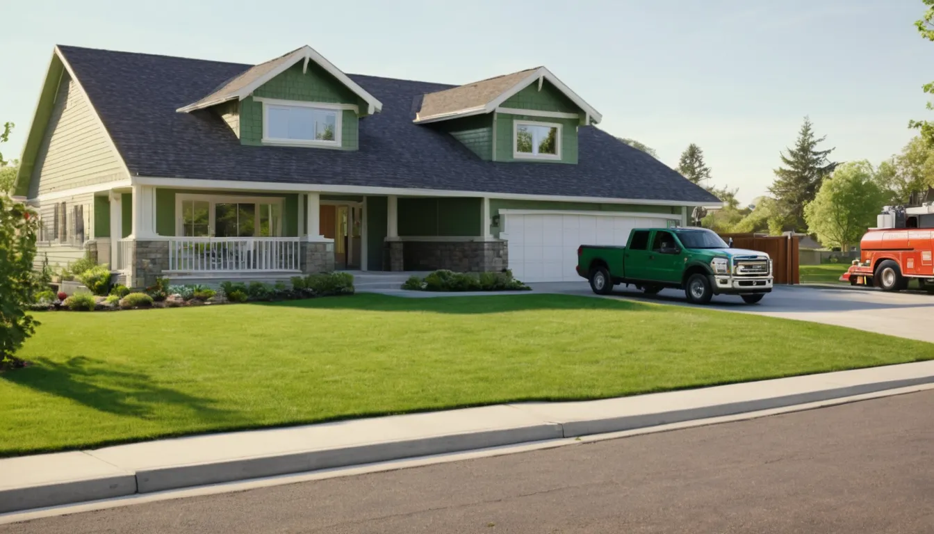 A friendly homeowner talking with a septic provider in front of a ranch home in Cincinnati